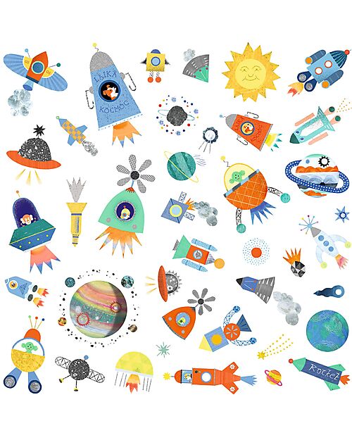 Djeco Kit 160 Adesivi - Tema Spazio - dai 4 ai 7 anni Adesivi e Timbri