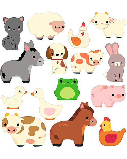 Djeco Kit Creativo con Adesivi Riposizionabili - Animali della fattoria - 18m+ Adesivi e Timbri