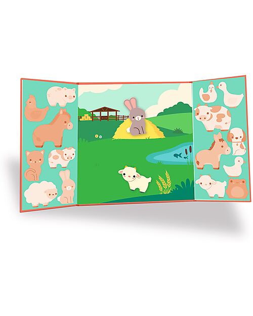 Djeco Kit Creativo con Adesivi Riposizionabili - Animali della fattoria - 18m+ Adesivi e Timbri