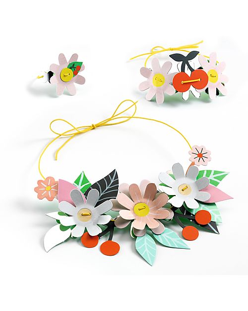 Djeco Kit Creativo Gioielli Coloufun Fun - 4 Set Anello Collana e Bracciale - Carta Certificata FSC Kit Fai Da Te