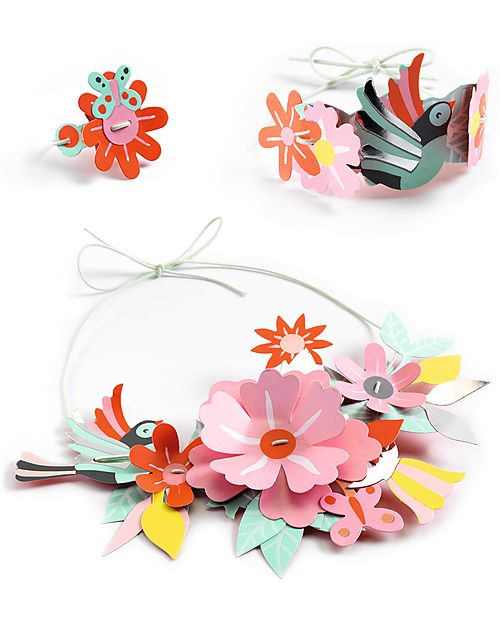 Djeco Kit Creativo Gioielli Coloufun Fun - 4 Set Anello Collana e Bracciale - Carta Certificata FSC Kit Fai Da Te