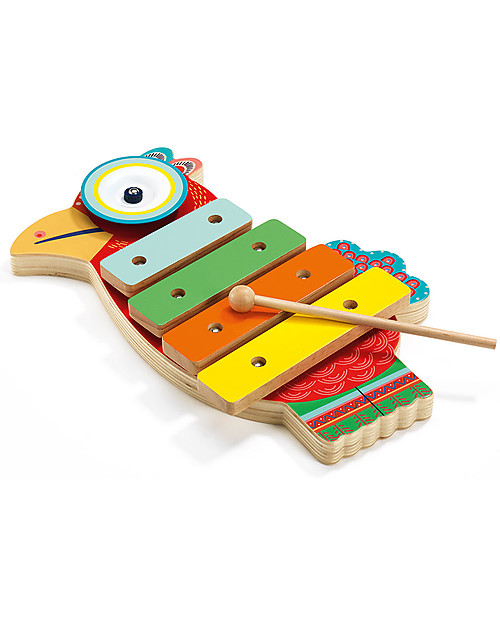 Djeco Pappagallo Musicale in Legno, Animambo - Cimbalo e Xilofono Strumenti Musicali