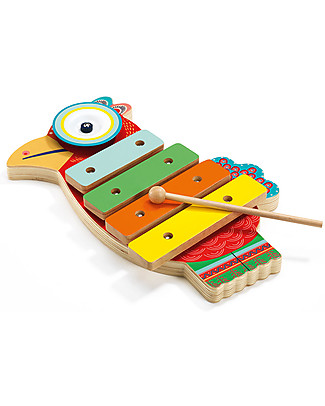 Djeco Pappagallo Musicale in Legno, Animambo - Cimbalo e Xilofono Strumenti Musicali