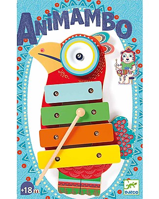 Djeco Pappagallo Musicale in Legno, Animambo - Cimbalo e Xilofono Strumenti Musicali