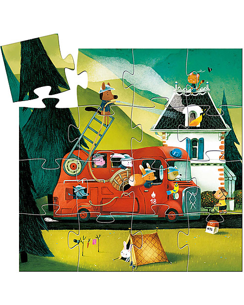 Djeco Puzzle Camion dei Pompieri - 16 Pezzi - Scatola Sagomata Puzzle