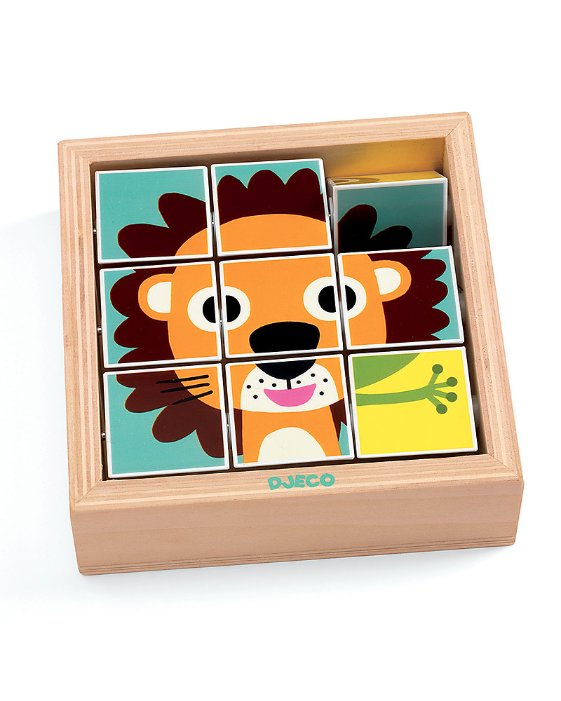 Djeco Puzzle con Cubi Rotanti in Legno Tournaimo - Animali unisex (bambini)
