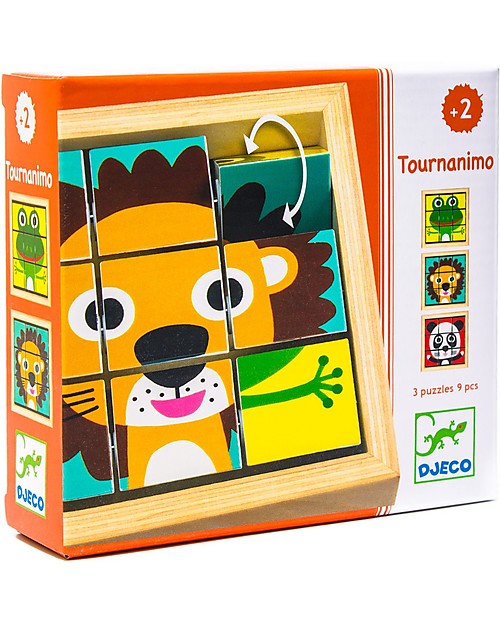 Djeco Puzzle con Cubi Rotanti in Legno Tournaimo - Animali Puzzle
