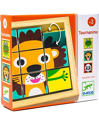 Djeco Puzzle con Cubi Rotanti in Legno Tournaimo - Animali Puzzle