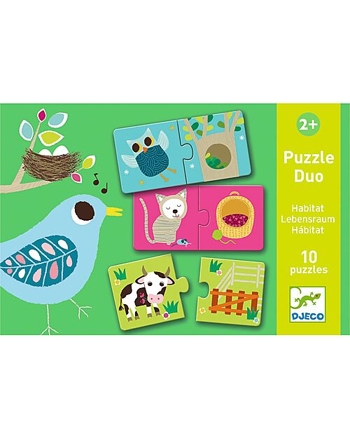 Djeco Puzzle Duo Animali e il loro Habitat - 10 puzzle - 2+anni Puzzle