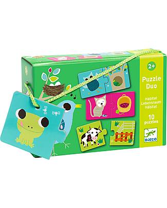 Djeco Puzzle Duo Animali e il loro Habitat - 10 puzzle - 2+anni Puzzle