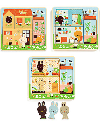 Djeco Puzzle in Legno a 3 Livelli - La Casa del Coniglio Giochi Per Inventare Storie
