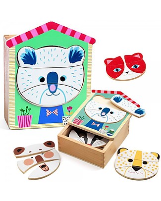 Djeco Puzzle in Legno per Creare Animali, Face Mix Puzzle