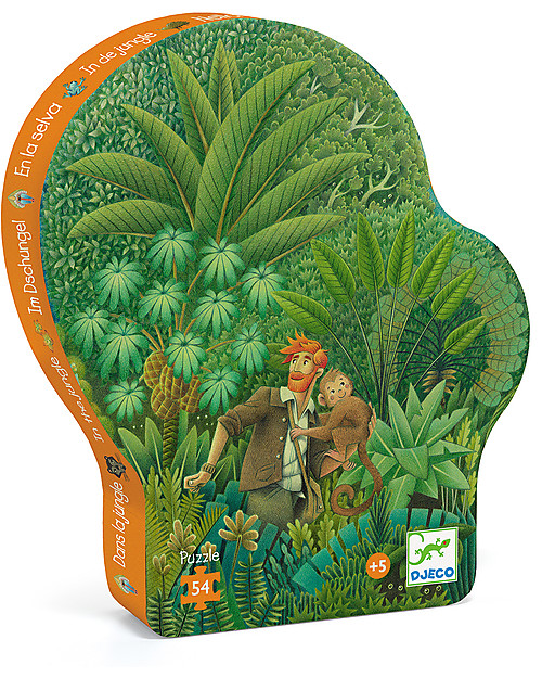 Djeco Puzzle nella Giungla - 54 pezzi - Bellissima Scatola Sagomata Puzzle