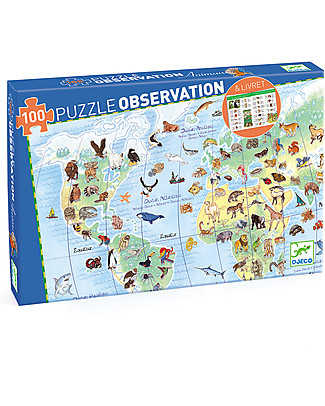 Djeco Puzzle Scoperta: Animali del Mondo - 100 pezzi - Include Libretto Puzzle