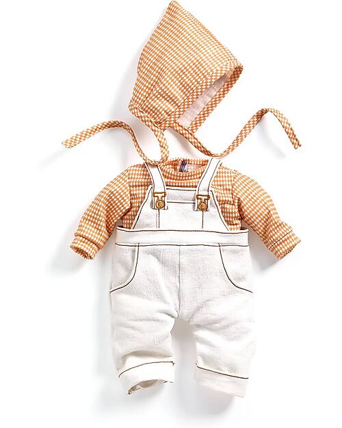 Djeco Salopette, Top e Cuffia per Bambola Pomea - Cannelle - Facile da Indossare Accessori Bambole