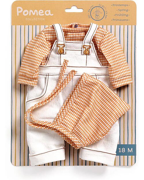 Djeco Salopette, Top e Cuffia per Bambola Pomea - Cannelle - Facile da Indossare Accessori Bambole