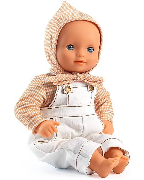 Djeco Salopette, Top e Cuffia per Bambola Pomea - Cannelle - Facile da Indossare Accessori Bambole