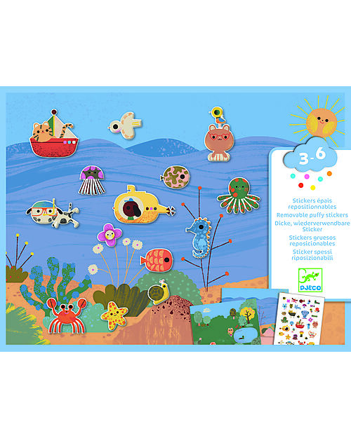 Djeco Set Adesivi Morbidi Riposizionabili - Summertime - Small Gifts For Little Ones - dai 3 anni Adesivi e Timbri
