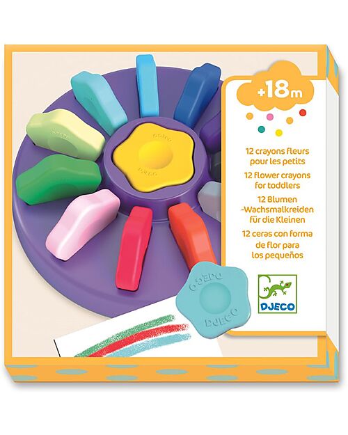 Djeco Set Creativo 12 Pastelli a Cera - Fiore - Forma Ergonomica Disegnare e Colorare