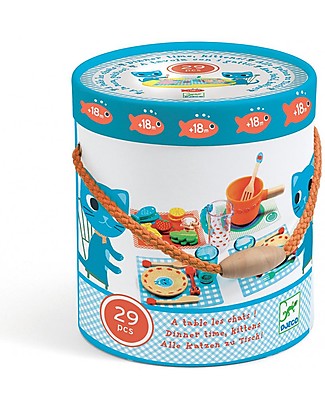 Djeco Set da Cucina in Legno Dinner Time - Gattini Cucine Giocattolo e Cibo Finto