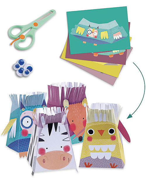 Djeco Set di Multi Attività Animali - Collage + Disegno + Mosaico Giochi Creativi