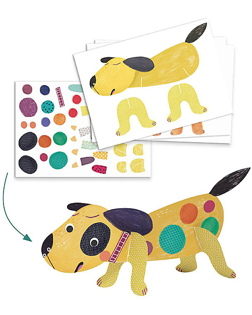 Djeco Set di Multi Attività Animali - Collage + Disegno + Mosaico Giochi Creativi