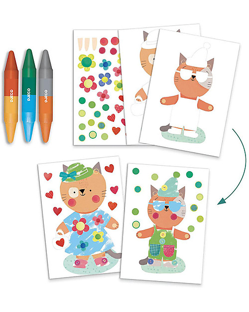 Djeco Set di Multi Attività Animali - Collage + Disegno + Mosaico Giochi Creativi