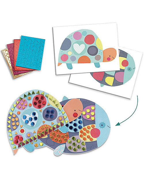 Djeco Set di Multi Attività Animali - Collage + Disegno + Mosaico Giochi Creativi