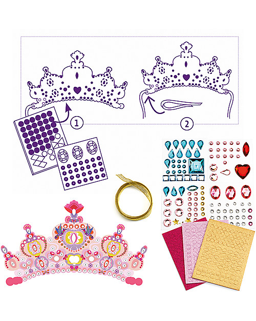Djeco Set Gioco Creativo Like a Princess - Decora le Tiare con le Gemme! Giochi Creativi