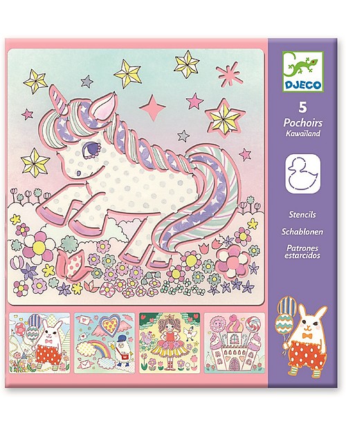Djeco Set Gioco Creativo Stencil Kawaïland Disegnare e Colorare