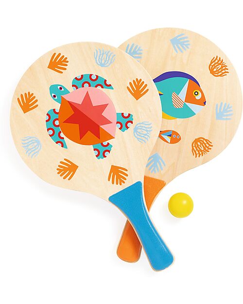 Djeco Set Racchette e Pallina da Tennis - Legno Certificato FSC - con Borsa Giochi da Esterno_