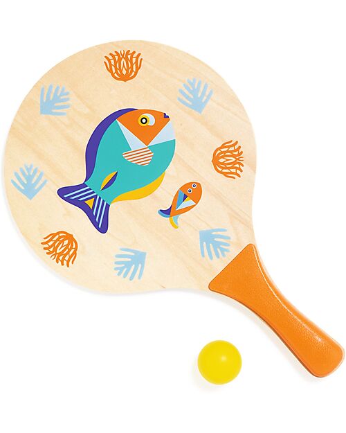 Djeco Set Racchette e Pallina da Tennis - Legno Certificato FSC - con Borsa Giochi da Esterno_