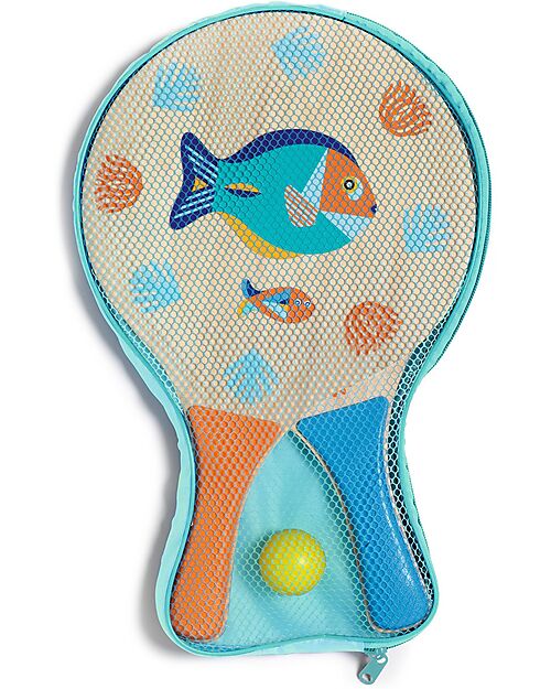 Djeco Set Racchette e Pallina da Tennis - Legno Certificato FSC - con Borsa Giochi da Esterno_