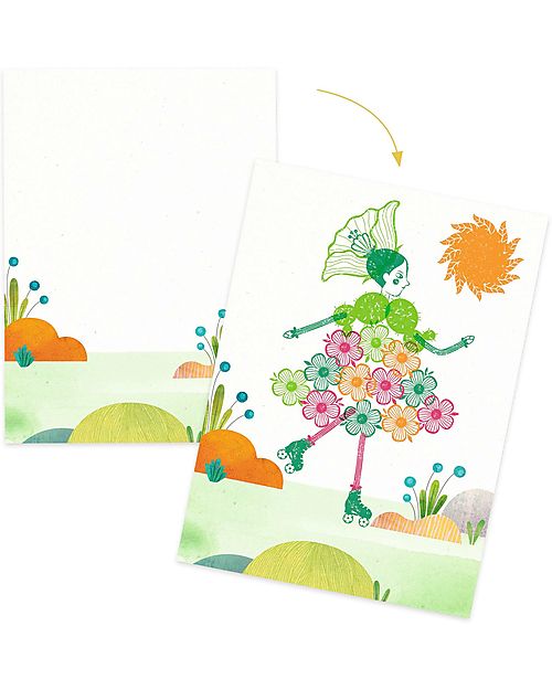 Djeco Set Timbri Flowers Girls - 14 Immagini e 4 Colori Adesivi e Timbri