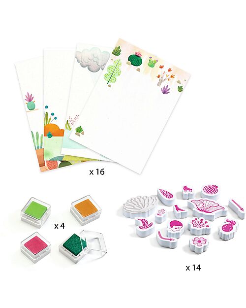 Djeco Set Timbri Flowers Girls - 14 Immagini e 4 Colori Adesivi e Timbri