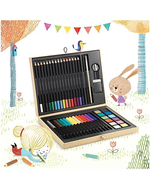 Djeco Valigetta dei Colori - 47 Pezzi - Stimola la Creatività Disegnare e Colorare