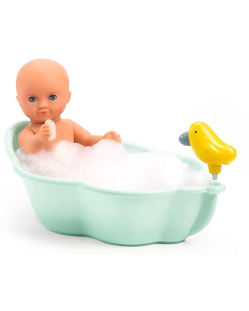 Djeco Vasca da Bagno per Bambola Pomea - Verde Acqua - 36x14x23cm - Funziona senza Batterie! Accessori Bambole
