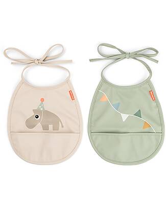 Done By Deer 2-Pack Waterproof Bib - Celebration - Sand - with Pocket Waterproof Bibs