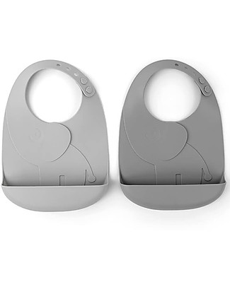Done By Deer 2-Pack Waterproof Bib with Pocket Elphee - Grey Tones Waterproof Bibs