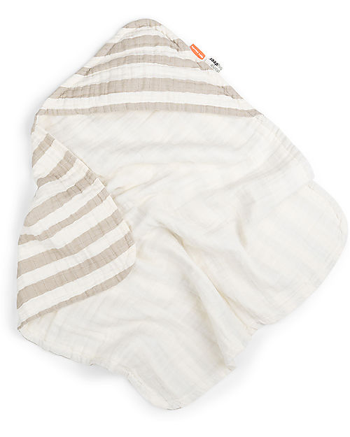 Done By Deer Asciugamano con Cappuccio - Righe Sabbia - 70 x 70 cm - Cotone Bio Accappatoi e Asciugamani