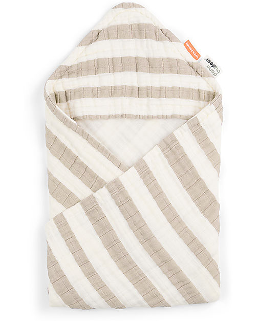 Done By Deer Asciugamano con Cappuccio - Righe Sabbia - 70 x 70 cm - Cotone Bio Accappatoi e Asciugamani