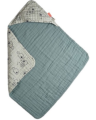 Done By Deer Asciugamano con Cappuccio Sea Friends - Blu - 70x70 cm - 100% cotone Accappatoi e Asciugamani