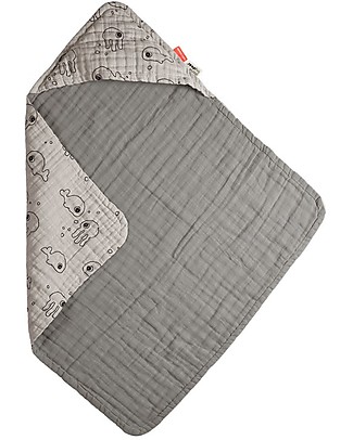 Done By Deer Asciugamano con Cappuccio Sea Friends - Grigio - 70x70 cm - 100% cotone Accappatoi e Asciugamani