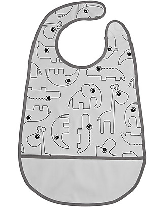 Done By Deer Bavaglino Impermeabile con Tasca Contour, Grigio - 42x27,5 cm- Chiusura in Velcro Bavagli Impermeabili con Tasca