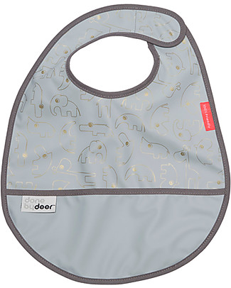 Done By Deer Bavaglino Impermeabile con Tasca Contour, Grigio/Oro - 36x26 cm - Chiusura in Velcro Bavagli Impermeabili