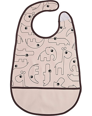 Done By Deer Bavaglino Impermeabile con Tasca Contour, Rosa Cipria - 42x27,5 cm - Chiusura in Velcro Bavagli Impermeabili con Tasca
