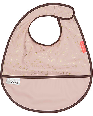 Done By Deer Bavaglino Impermeabile con Tasca Contour, Rosa Cipria/Oro - 36x26 cm - Chiusura in Velcro Bavagli Impermeabili