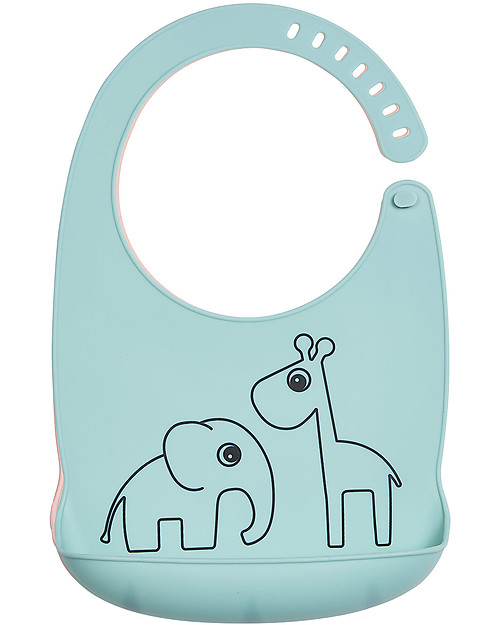 Done By Deer Bavaglino Impermeabile con Tasca Deer Friends, Celeste - 100% silicone alimentare Bavagli Impermeabili con Tasca