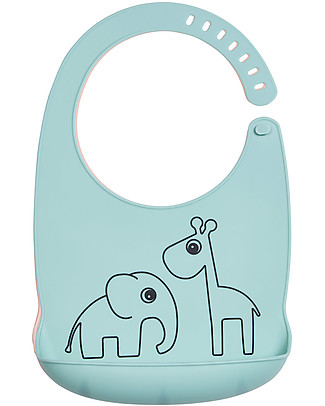 Done By Deer Bavaglino Impermeabile con Tasca Deer Friends, Celeste - 100% silicone alimentare Bavagli Impermeabili