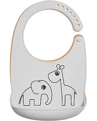 Done By Deer Bavaglino Impermeabile con Tasca Deer Friends, Grigio - 100% silicone alimentare Bavagli Impermeabili